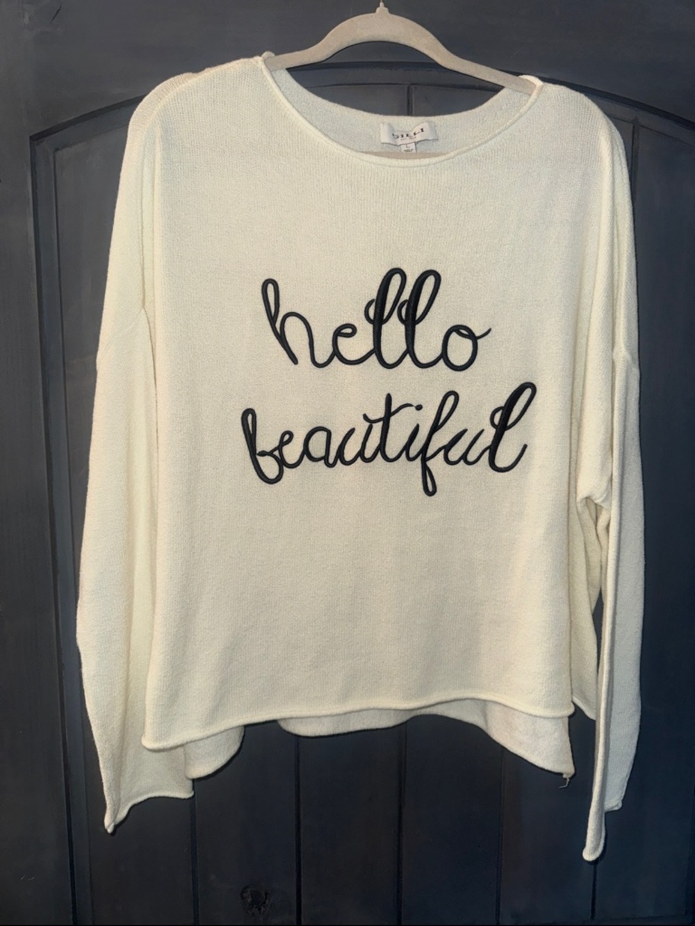 Gilli Cream Sweatshirt with "hello beautiful" Script